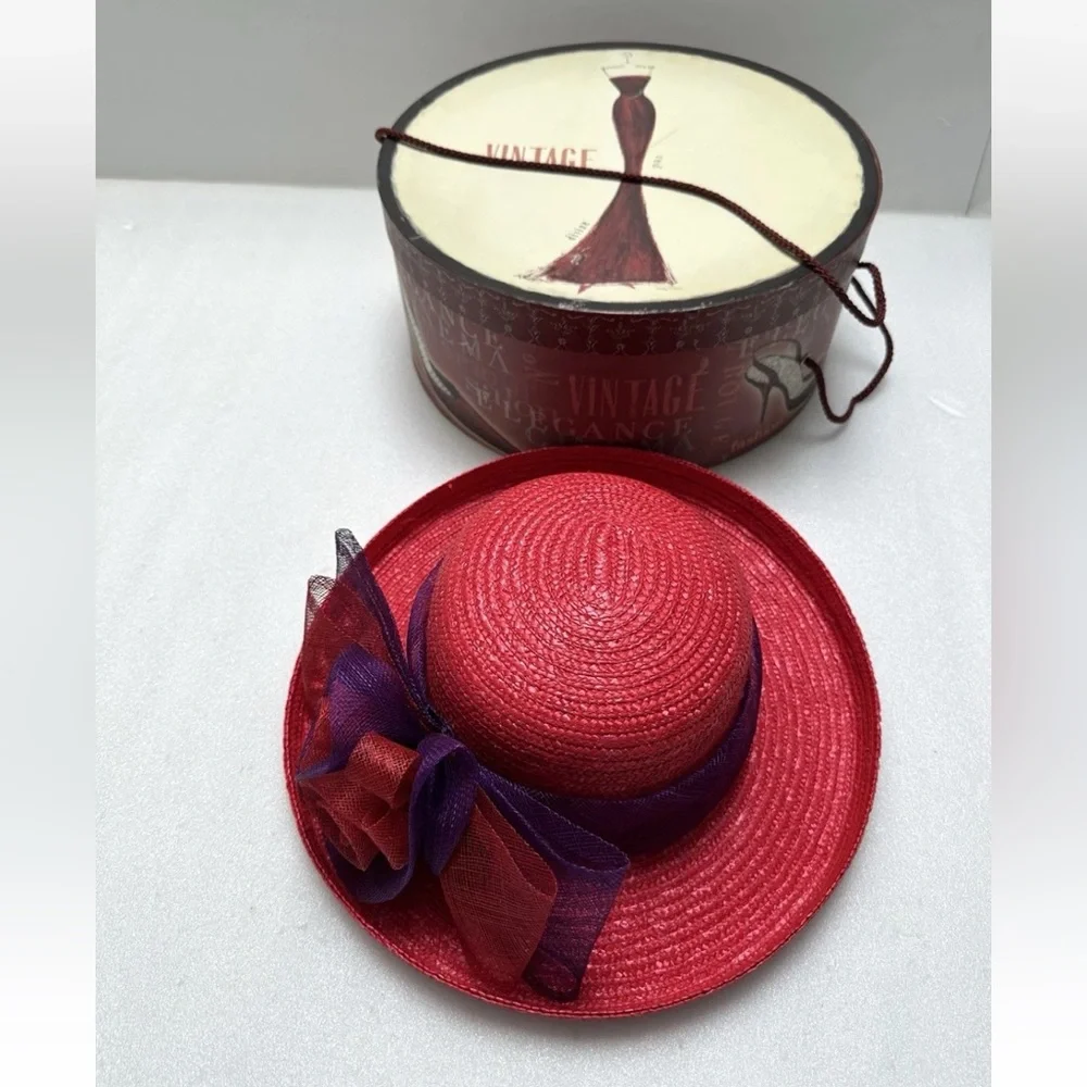 VTG NEW SOMETHING SPECIAL FEDORA HAT WIDE BRIM DERBY PARTY & EMILY ADAMS HAT BOX